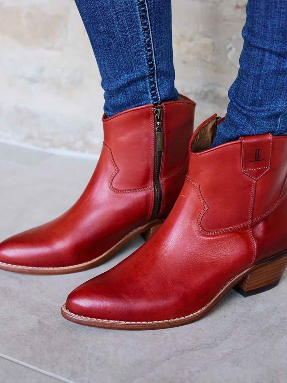 Lucchese Crimson Lilah Leather Western Ankle Booties with Side Zip
